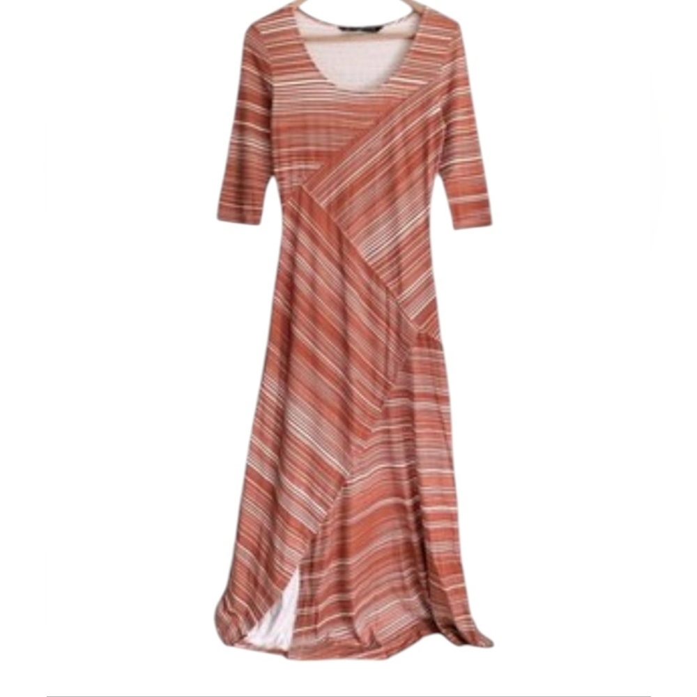 Peruvian Connection Circe Striped Melon And Cream Dress Size Large